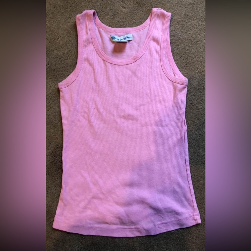 Pink Cotton Blend Tank Top Sleeveless Casual girls sz med. like new!